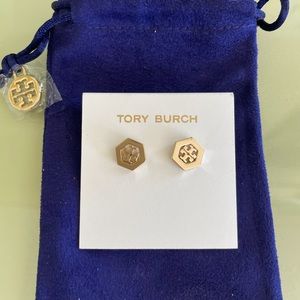 Tory Burch hexagon logo stud earrings